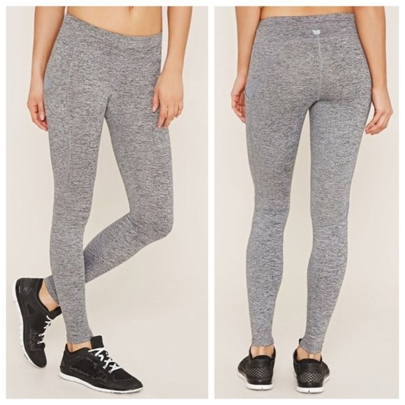 F21 Active Heathered Grey Leggings Pockets Tights - Picture 1 of 5
